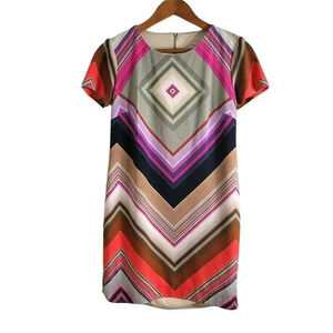 Trina Turk Size 2 Colorful Mini Dress Striped Crew neck Short Sleeve Women's